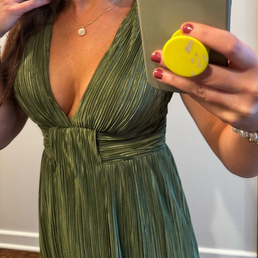 Melitta Olive Green Plisse Sash Maxi Dress - Picture 3 of 5